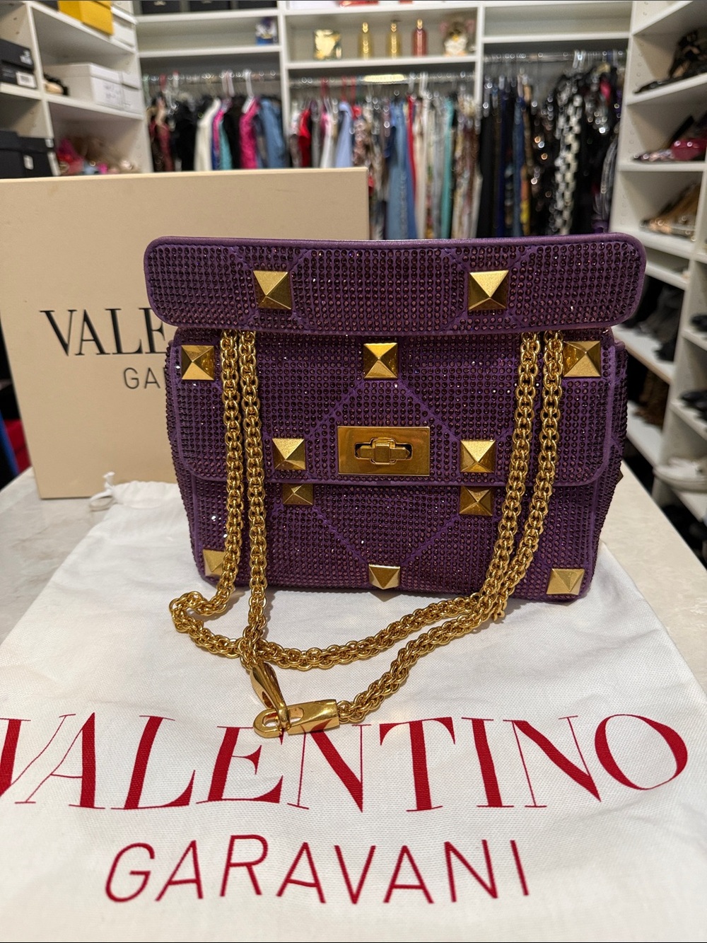 Rare Stunning Valentino Rockstud Shoulder Bag Purple Shoulder Bags, like New